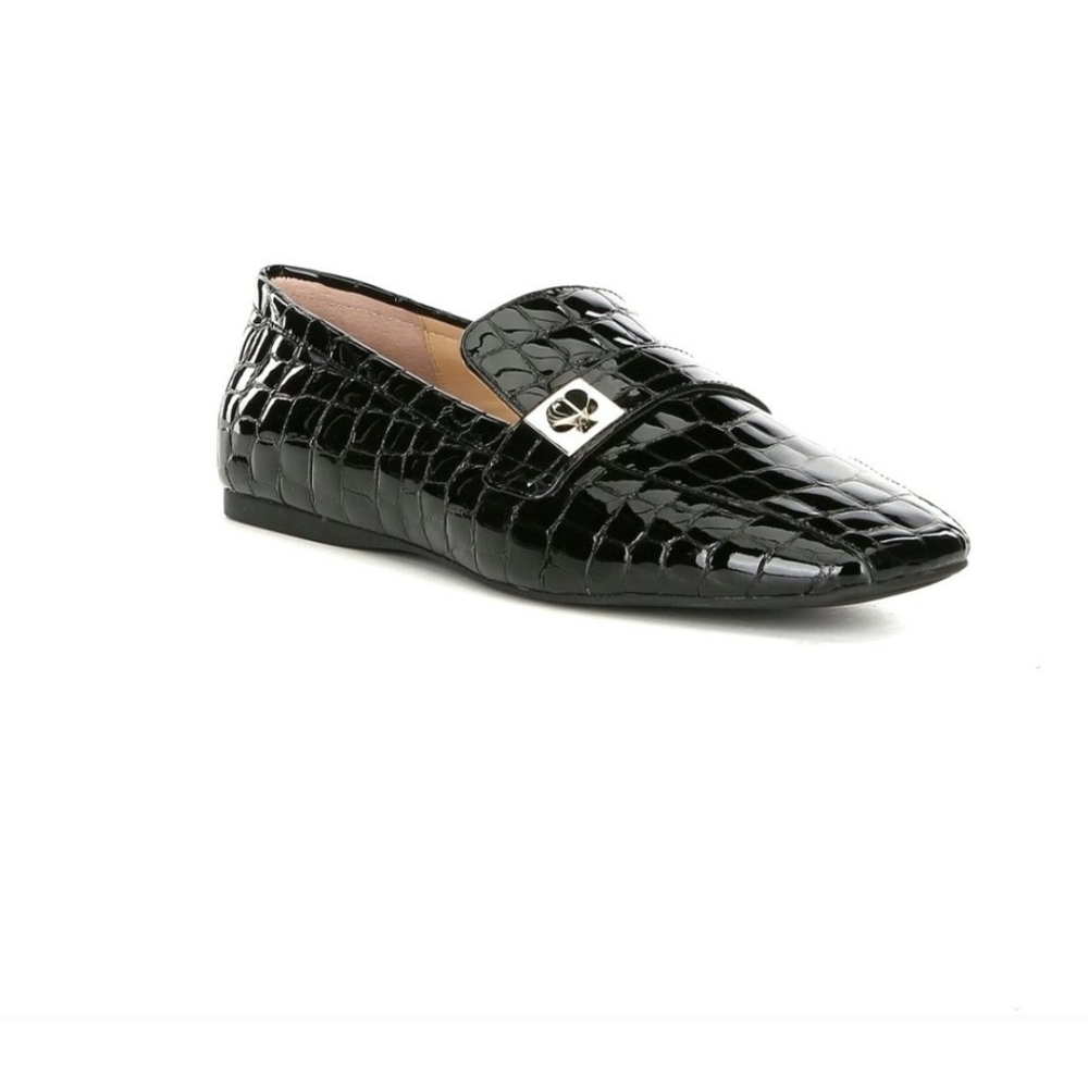 Kate Spade Black Croc-Embossed Loafers
